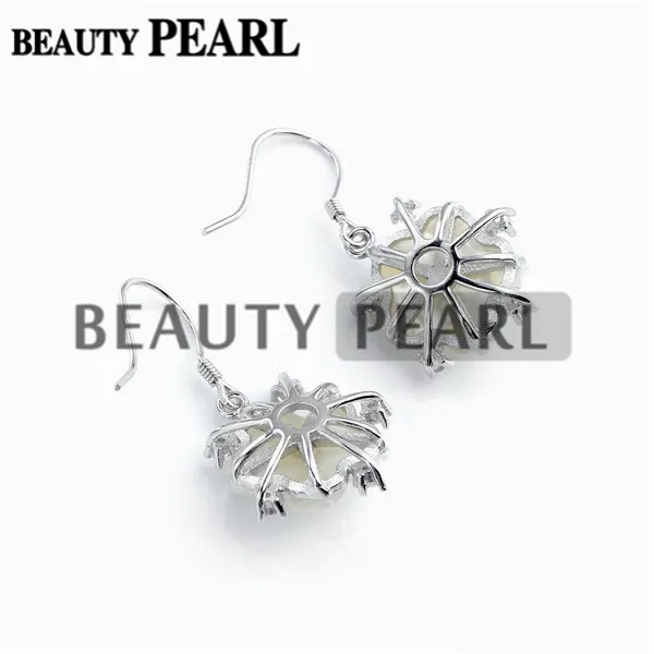 Sterling Silver Earring Findings Flower Charm White Shell Zircon Ear Hooks Coils Fishhooks Earring Pearl Mount 