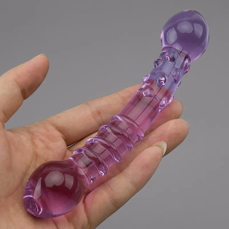 Purple Pyrex Crystal Dildo Glass Sex Toys Dildos Penis Anal kvinnliga vuxna leksaker för kvinnor kroppsmassager6074331