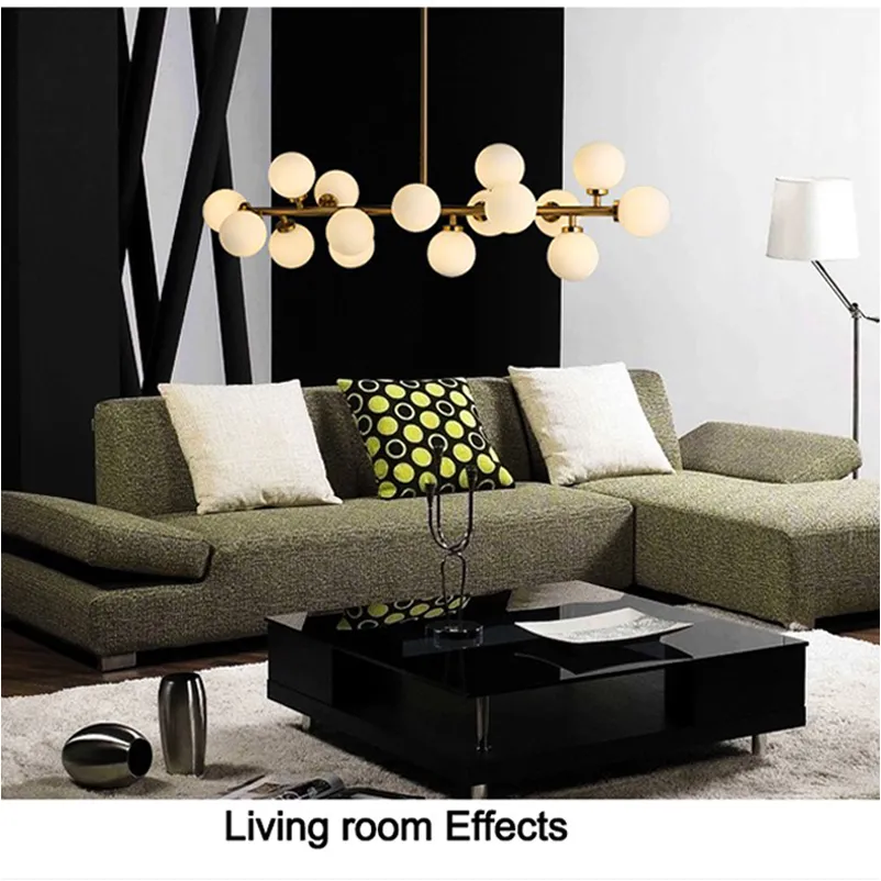 Darmowa Wysyłka Moden Art Wisiorek Light Gold / Czarna Magiczna Fasola Lampa Led Living Dining Room Shop LED Striplight Szklane Lampy Wisiorek Oprawy