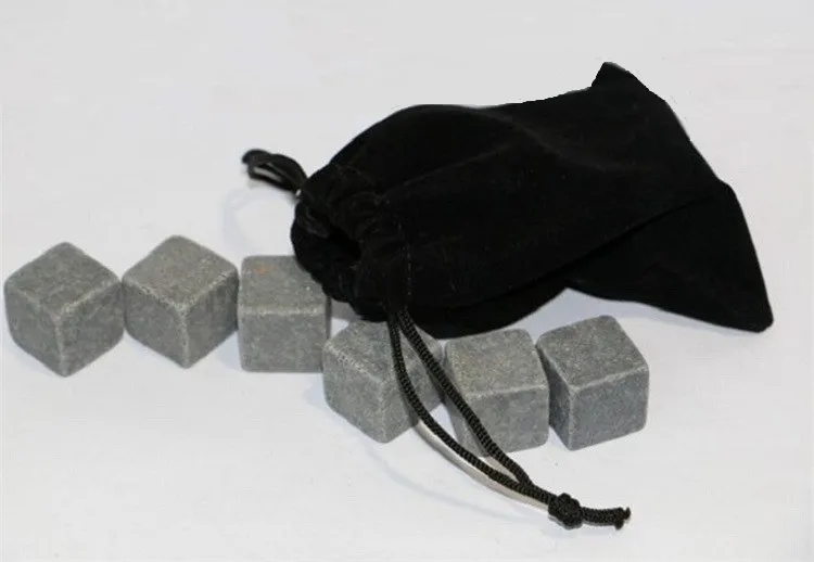 180st/Ice Buckets Natural Stones 9stWhisky Stones Cooler Rock Soapstone Ice Cube With Velvet Storage Påse 2054