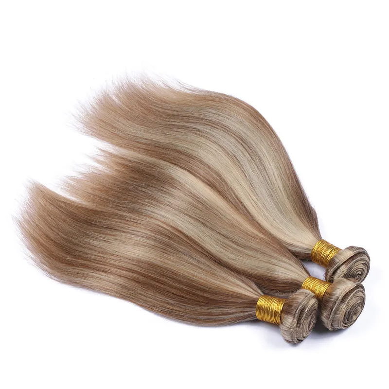 Trame di capelli vergini brasiliani di colore misto biondo chiaro con evidenziazione marrone chiaro 3 pezzi di colore piano dritto 8613 capelli umani castani biondi 1008495920