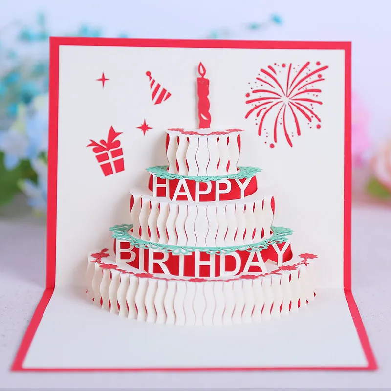 Kartki Z Pozdrowieniami Przyjęcie urodzinowe Uchwyty Urodzinowe Dekoracje Dekoracje Dzieci 90 stopni 3D Urodziny Ciasto Pop Up Karty z pozdrowieniami