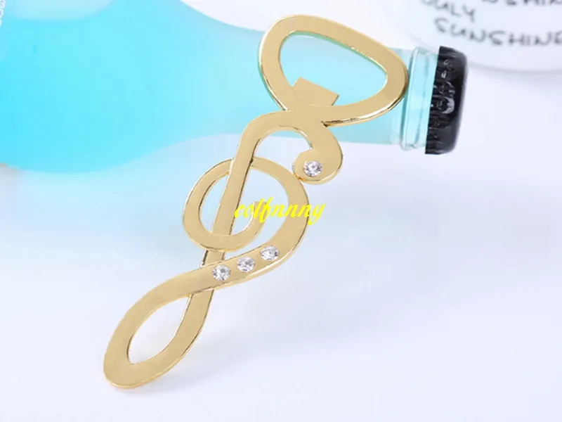 Fast Shipping Gold Music Note Beer bottle opener With Shinning diamond for Wedding party gift favor