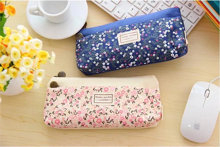 New Fashion Small Floral Pattern Multilayer Fashion Double Zipper Pencil Case Stationery Väskor Pouch Makeup Kit Gratis frakt