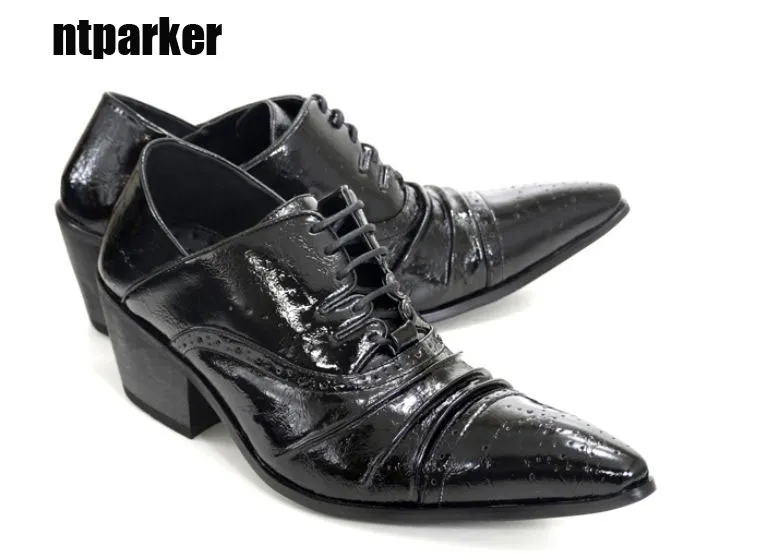 6.5cm höga klackar män skor koreanska tidvatten handgjorda företag läder klänning skor svart parti och bröllop zapatos homebre, stora storlekar US6-12, EU46