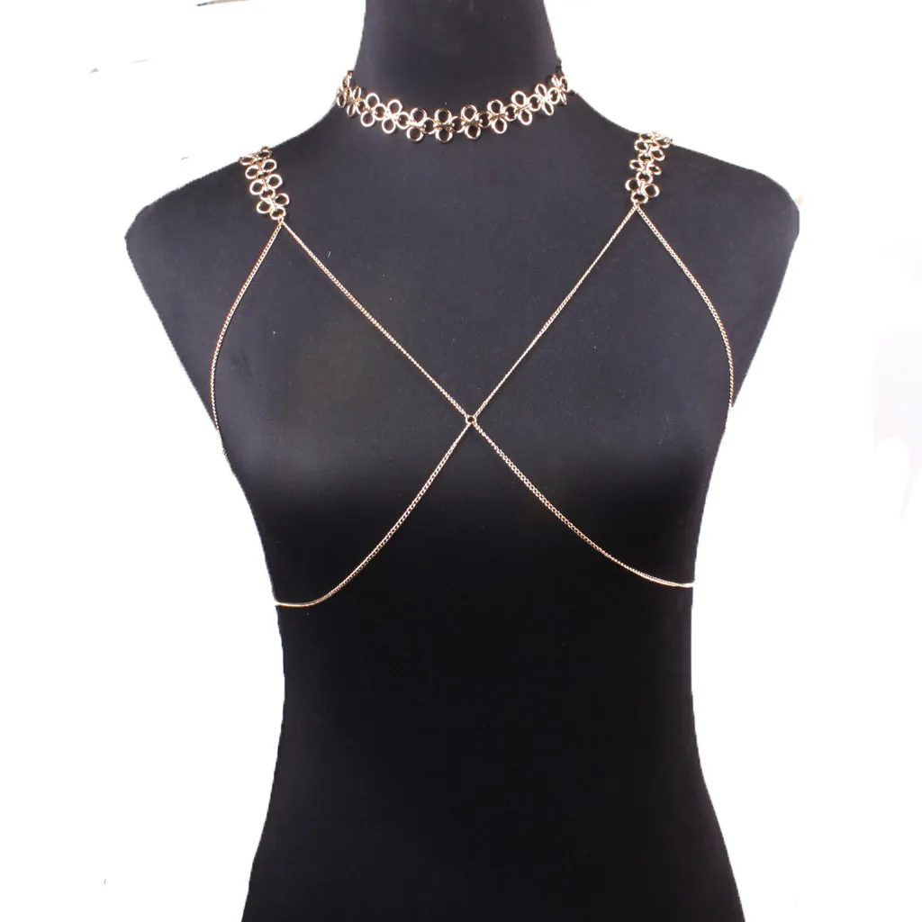 Women Brand Sexy Metal Knot Chains Bra Slave harness Body Chains Chokers Necklace Punk Body Jewelry Bikini Beach Belly chains Accessories