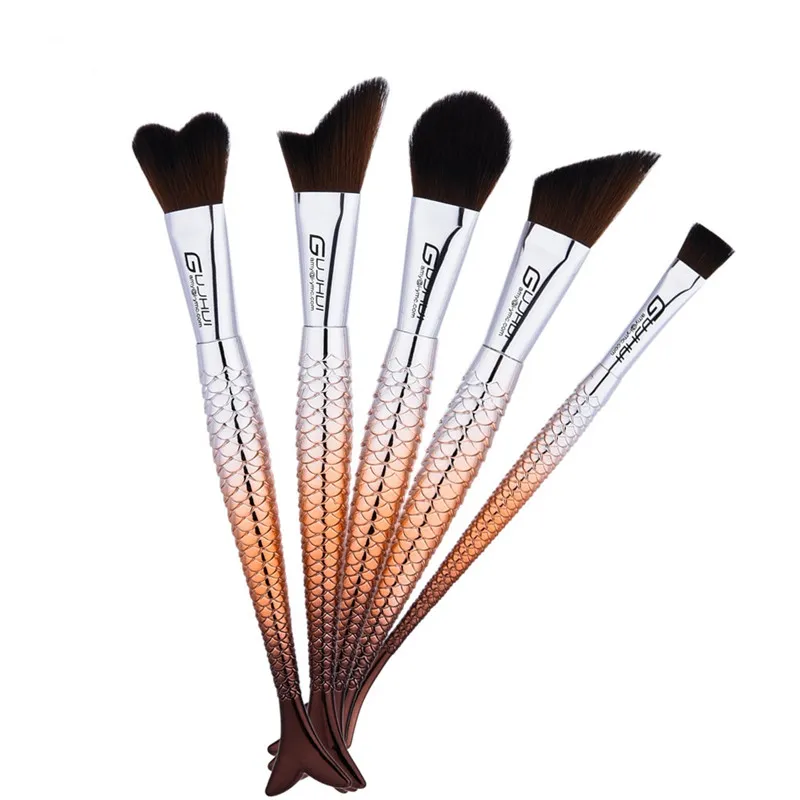 New Mermaid Makeup Brushes Set with Brown Brush Makeup brush Kit Mermaid Tail Shape Make up Brush Tool With Bag DHL Free