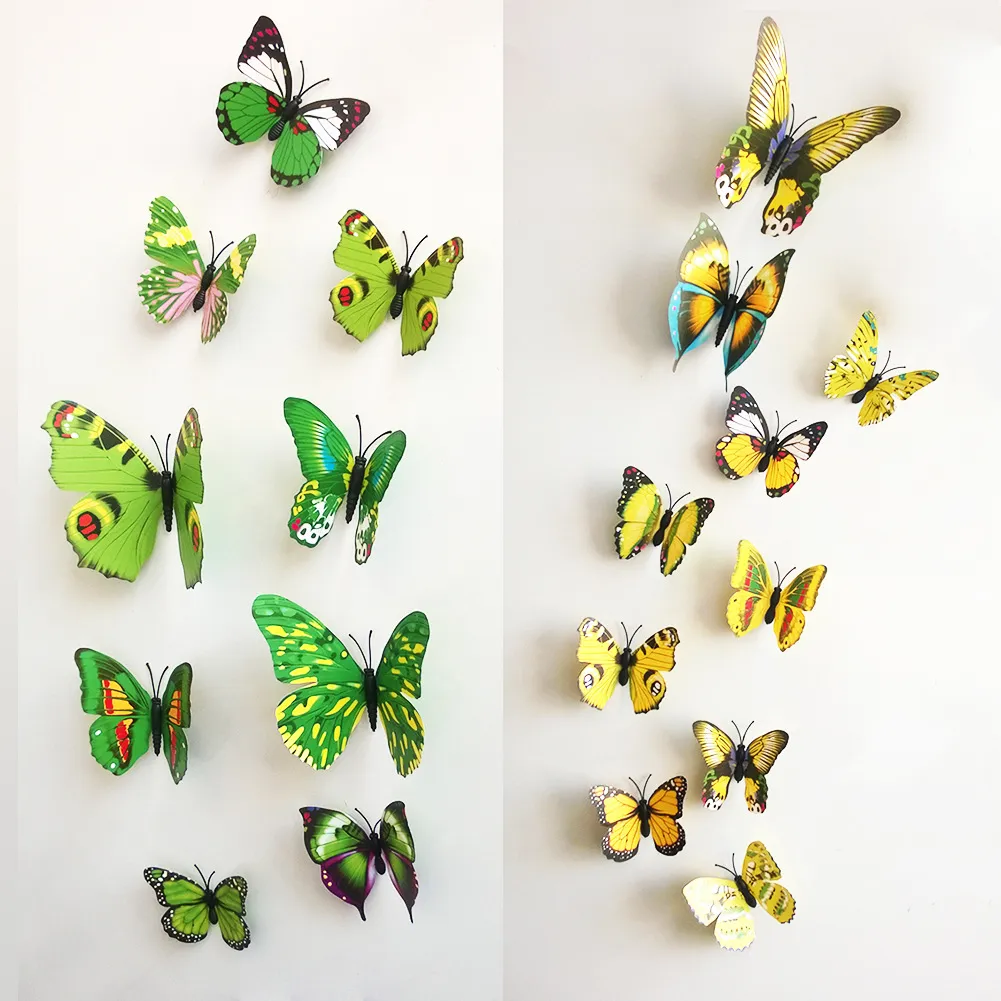 Adesivo de parede 3D de borboleta de 10 cores 12 unidades / conjunto Adesivo de geladeira de PVC para paredes de decoração de sala de estar