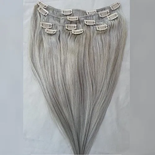 #Gray Clip in Human Hair Extensions 120g Set 14 ''-26 '' Peruansk Human Hair Clip in Extensions 7st Set Silver 2531