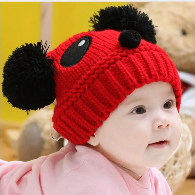 Animal lindo panda do bebê Chapéus de malha de fios Caps Crianças da menina do menino Crochet Gorro Chapéus de Inverno Cap para as crianças a manter quente