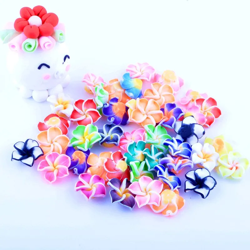 New Fashion hot 100pcs/lot Mixed Colorful Polymer Clay Beads Flower 15mm For Jewelry fiindings Making DIY