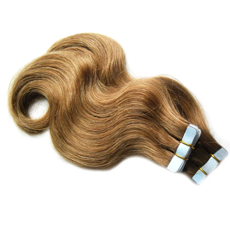 #6 Medium Brown 100g invisible tape extensions human hair body wave skin weft hair extensions