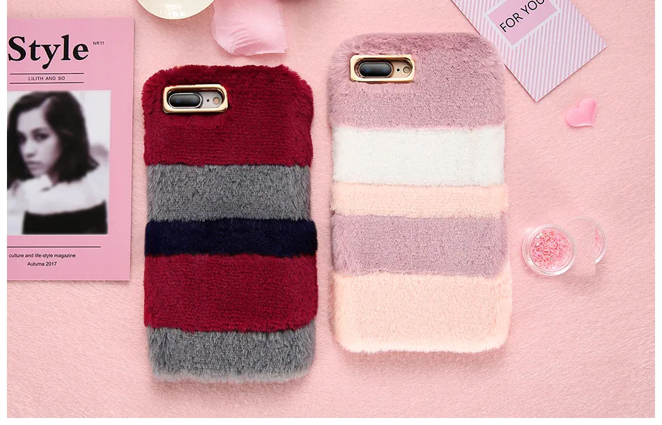 Ciepła futerkowa skrzynka dla iPhone 7 8 plus X Case Luksusowe Pluszowe Velvet Winter Women Silikonowa pokrywa dla iPhone 6 6S plus 5 5s SE Case