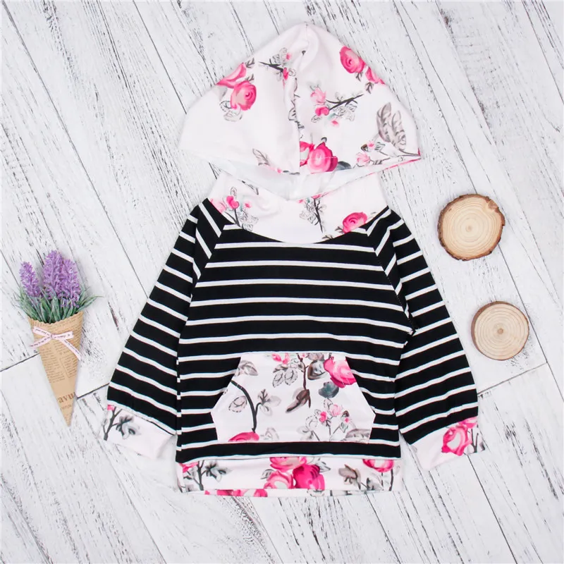 Fashion Infant Clothes Flower Striped Baby Girl Clothes Sets Long Sleeve Hooded T-shirt Pants Newborn Baby Clothing Set Cotton Kids Outfits