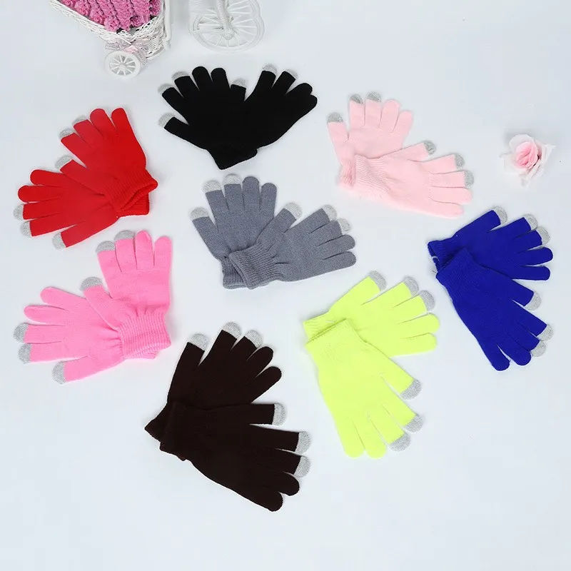 18 Colors Touch Screen Fingers Gloves Pure Color Knitted Mittens Unisex Design Winter Keep Warm Wholesale Price