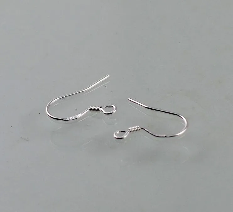 925 Sterling Silver Earring Findings Fishwire Hooks Jewelry DIY 15mm fish Hook Fok Coil Ear Wire2535