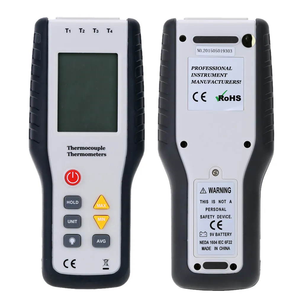 Freeshipping Handheld Digital 4 Channel Thermometer Hög precision Temperaturmätare K Typ Termoelement Sensor -200 ~ 1372Degrees / -328 ~ 2501F