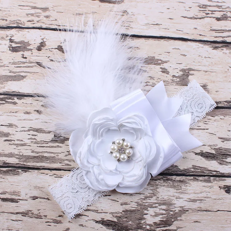 Fille Bandeau à plumes enfants Sparking strass fleur dentelle Hairband Accessoires cheveux Photographie Props enfants Couvre-chef