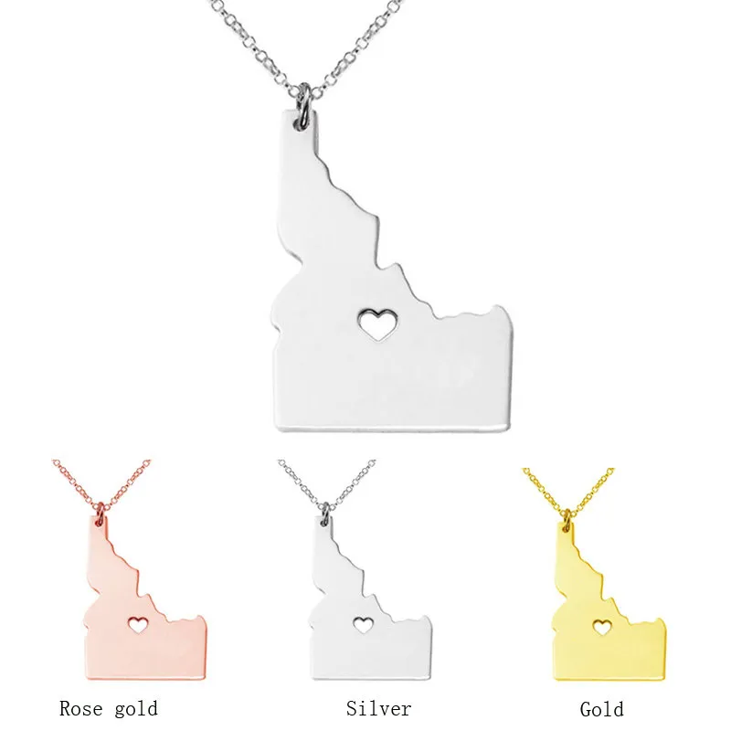 Idaho Kaart Rvs Hanger Ketting met Love Heart Usa State ID Aardrijkskunde Kaart Kettingen Sieraden voor Vrouwen en Mannen