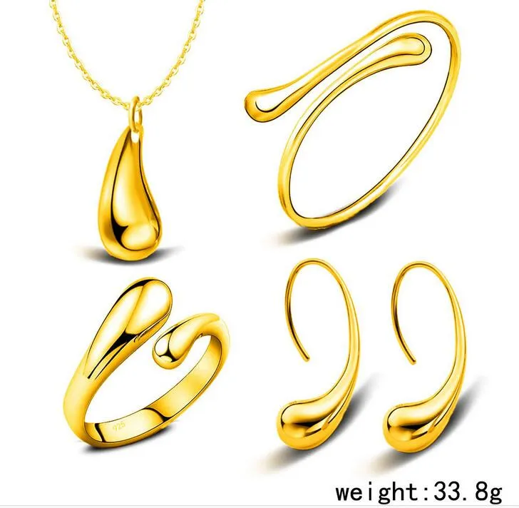 Hot Sale Plated 925 Silver Gold Drop Halsband Armband Earring Ring Fashion Party Wedding Jewelry Set