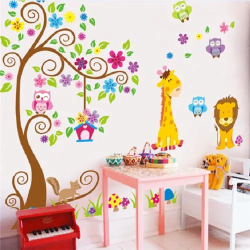 Cute Cartoon Animal Wall Stickers For Kids Room DIY PVC Decals For ...