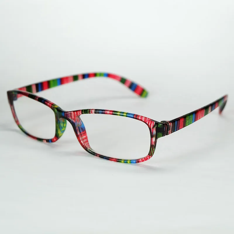 TheCheap Lunettes de lecture confortables Cadre en plastique à rayures colorées simples avec des lentilles de puissance Hypermétropie Lunettes 7 couleurs mélangées en gros