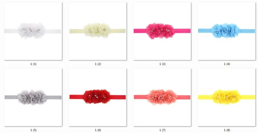 Gril bébé 3 fleurs bandes de cheveux perle cristal mousseline de soie fleur combinaison ensemble bandeaux élastiques chapeaux bandeau cheveux accessoires H061