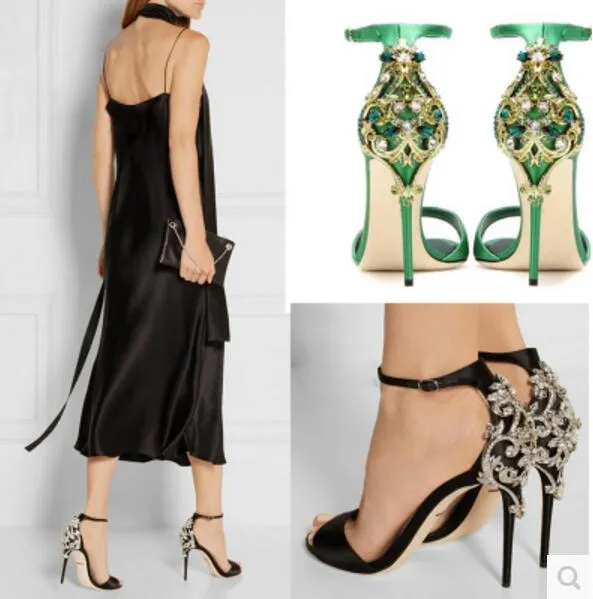 2017 다이아몬드가 반짝이 섹시한 여성 샌들 라인 스톤 샌들 여름 발가락 연예인 신발 여성용 발목 스트랩 Sandalias Mujer