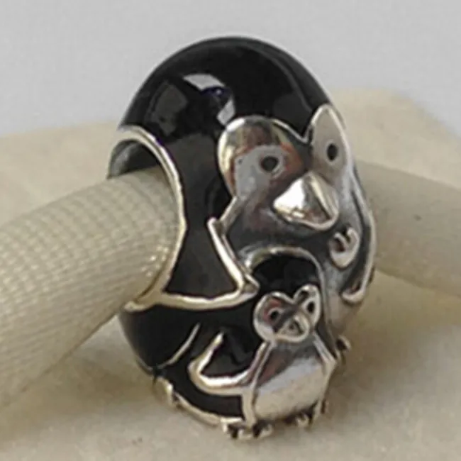 100% S925 Prata Esterlina Pinguim Família Pinguim Conta com Esmalte Preto Adequado para Europa Pandora Jóias Pulseiras Colares Pingente336U