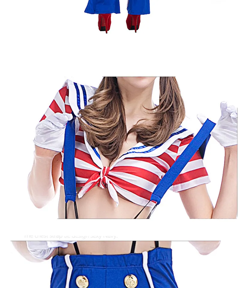 Women Sexy Sailor Costume Tops And Long Pants Stripe Navy Uniforms Naughty Halloween Sailor Cosplay Costume