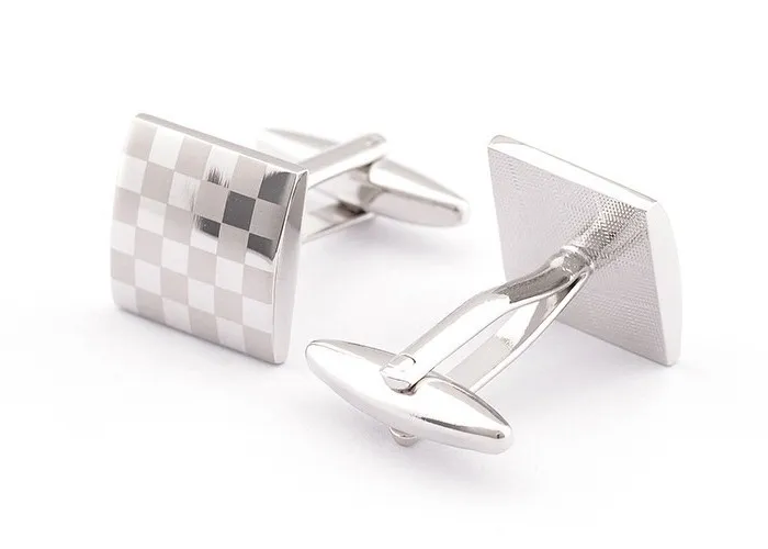 Luxury Silver Cufflinks With Laser Pattern Shirt Cuff link For Men New Brand Square Wedding Cufflinks Gift For Fathers Day