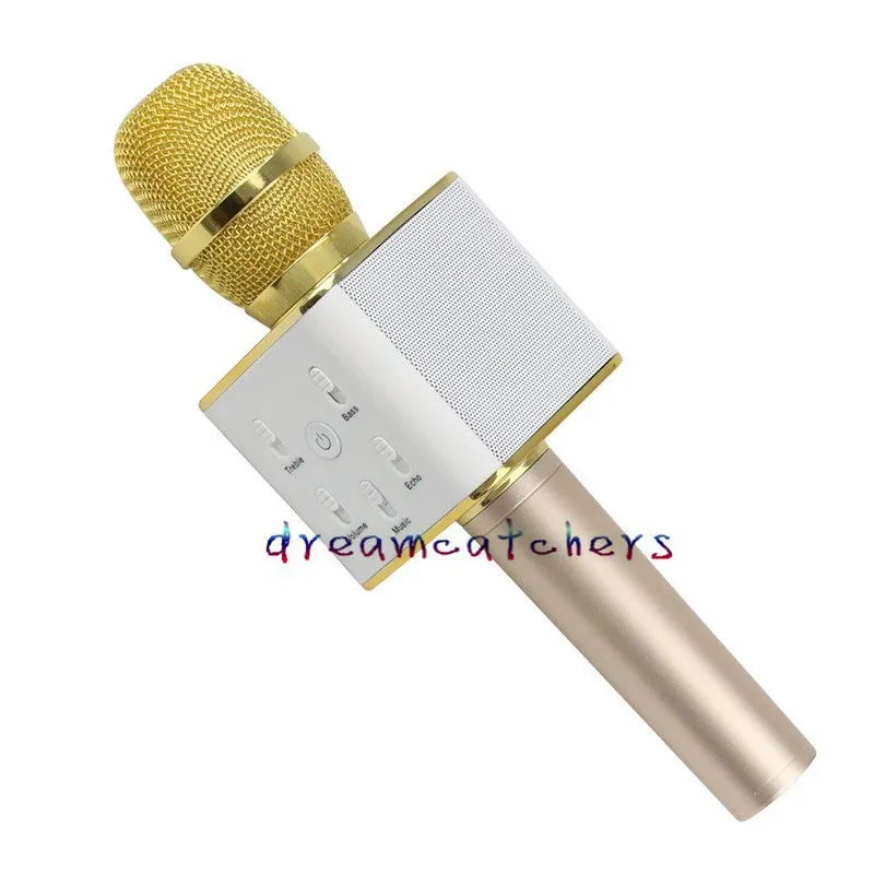 Karaoke Mini Mikrofon Bezprzewodowy mikrofon Bluetooth Q7 Mic Głośnik Głośnik Głośnik Handheled KTV Dla iPhone 7 Samsung Smartphone Box Box