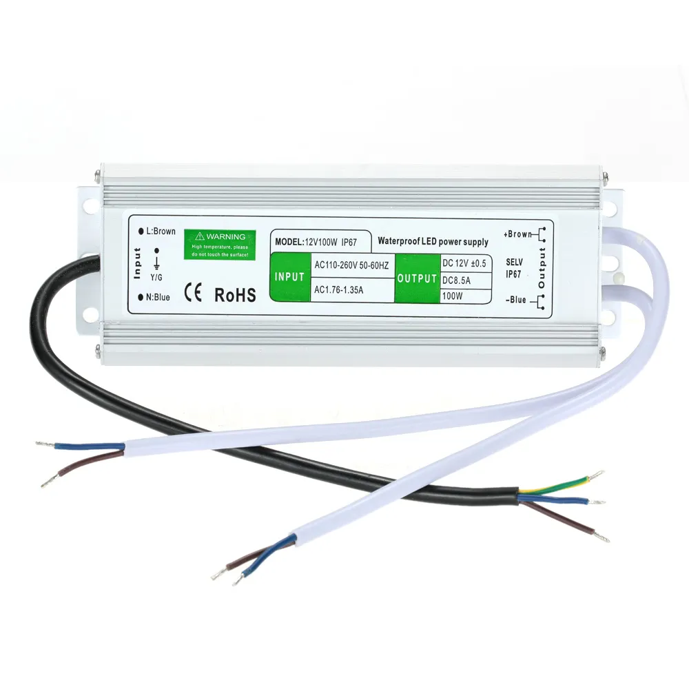 Livraison gratuite plus récent haute efficacité 12V 24V 100W étanche IP67 LED pilote transformateur alimentation AC 110 ~ 260V pour une utilisation en extérieur