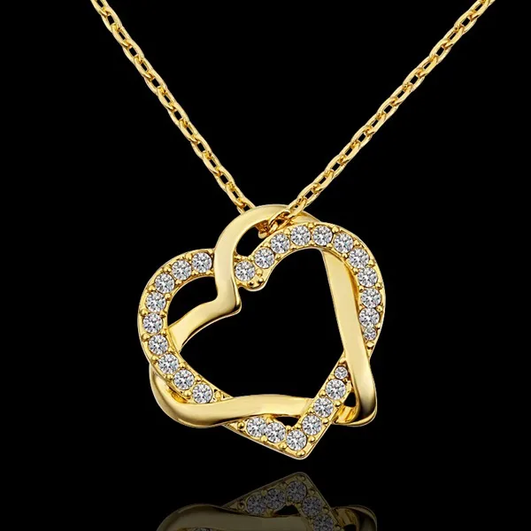 Heart white crystal 18K gold Necklaces for women,Brand new yellow gold gem pendant Necklaces include chains SGN586