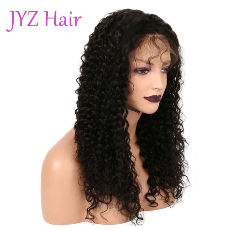 Glueless Full Lace Human Hair Wigs Kinky Curly Natural Färg Peruvian Brasilianska Malaysiska Indiska Mongoliska Lace Front Pärlor med Baby Hair