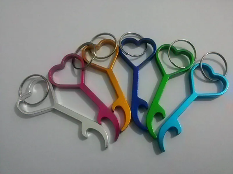 100pcs/lot Love Heart Shaped Bottle Wine Beer Opener Ring Keychain Key Chain Portable Durable Tool Can customize logo