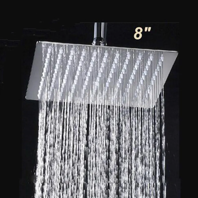 8 Inch Stainless Steel Square Shower Head Over head Ultra Thin Top Rainfall Shower Sprayer Head Chrome Finish230S