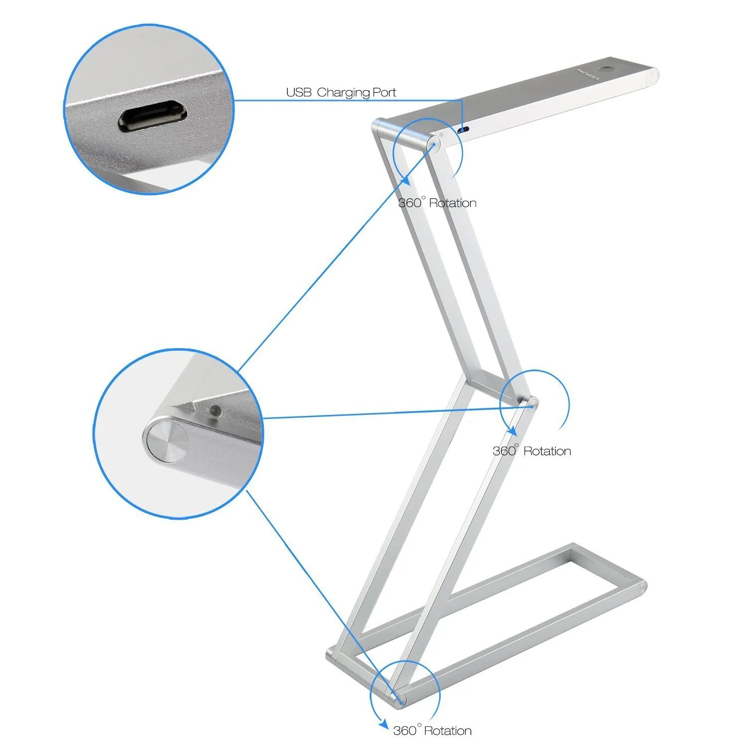 Fällbara bordslampor LED Desk Lamp Transformatorer Dimmerbar Aluminiumlegeringsläsning Studning Koppla av för rum