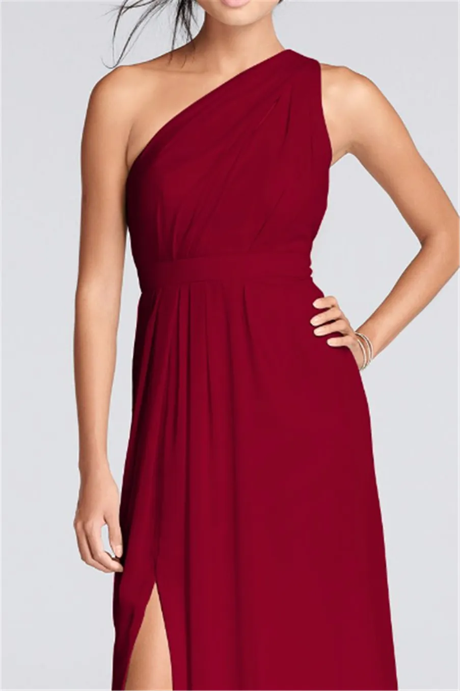 Długa Oneshoulder Crinkle Szyfonowa sukienka F18055 Szampana Przyjęcie weselne sukienka wieczorowa sukienki formalne Sukienki Vestidos de Festa8083109