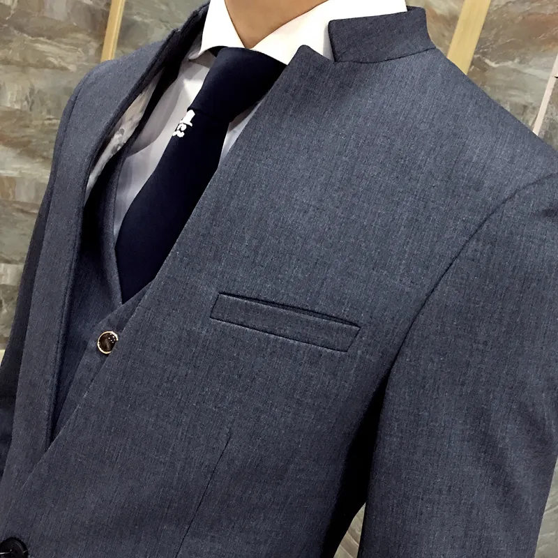 latest coat pant designs stand collar grey mens formal suits black men wedding suits 2017 trajes de hombres de vestir Ja7557645