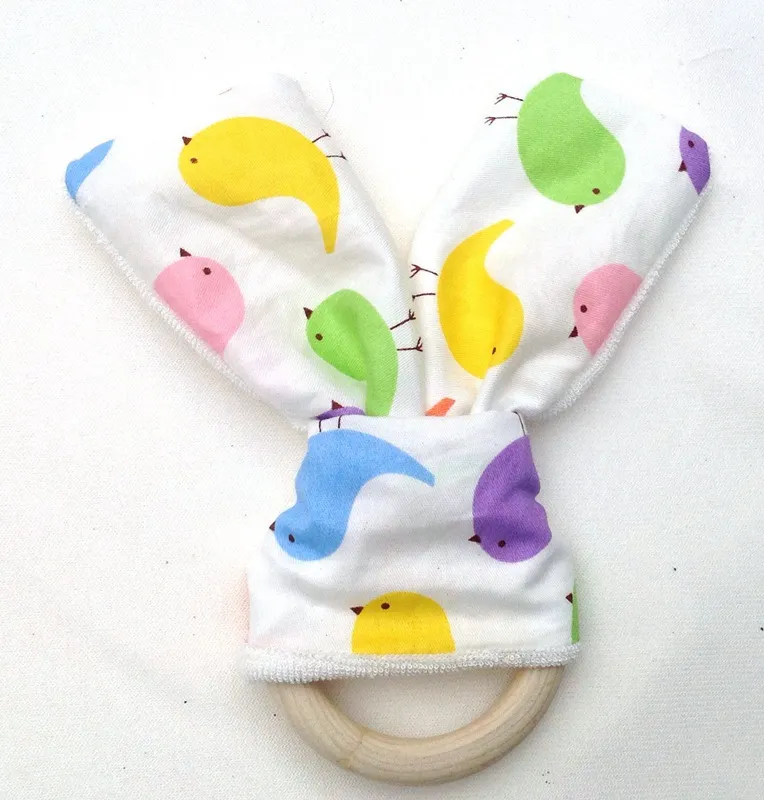 Spädbarn Baby Teethers Teething Ring Tänder Tyg och Trä Tand Training Crinkle Material Sensory Toy Natural Teether Ye001