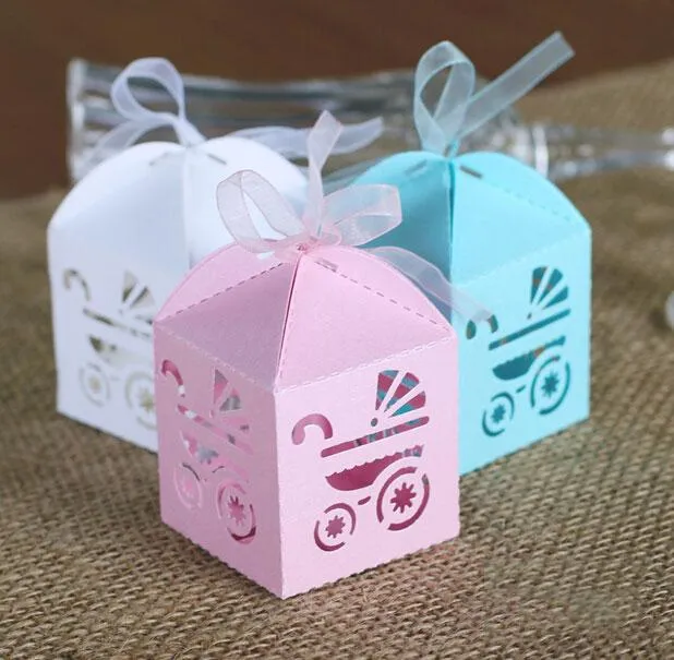 Partihandel Baby Boy Baby Girl Födelsedagsfest Godis Box Baby Shower Birth Announcement Presentkartonger