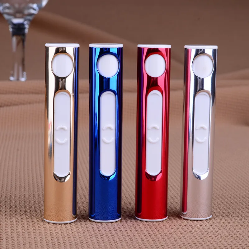 ELECTORNIC USB-tändare Kvinna Begagnade Runda Flamess Lighters Windproof Fashion Metal Cigarette Lighters