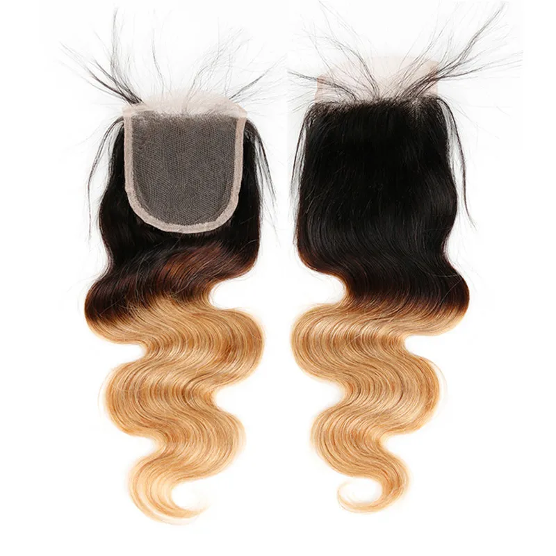 Cheveux péruviens vierges de vague de corps tisse des paquets de cheveux humains Ombre avec fermeture cheveux blonds 34 paquets avec Closure1072422