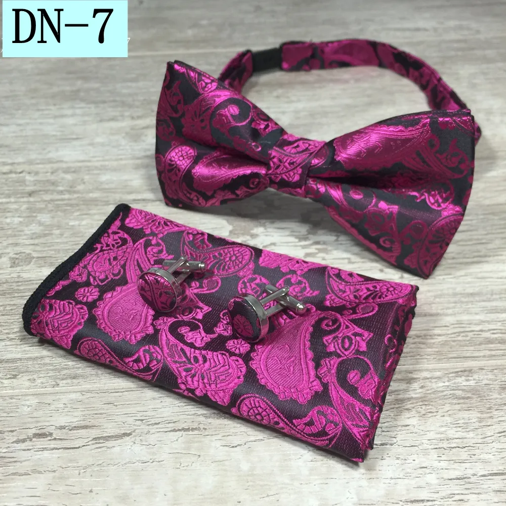 Klassieke Zelf Stropdas en Hanky ​​Manchetknopen Set Zijde Jacquard Geweven Mannen Butterfly Bowtie Pocket Square Zakdoek Pak Bruiloft