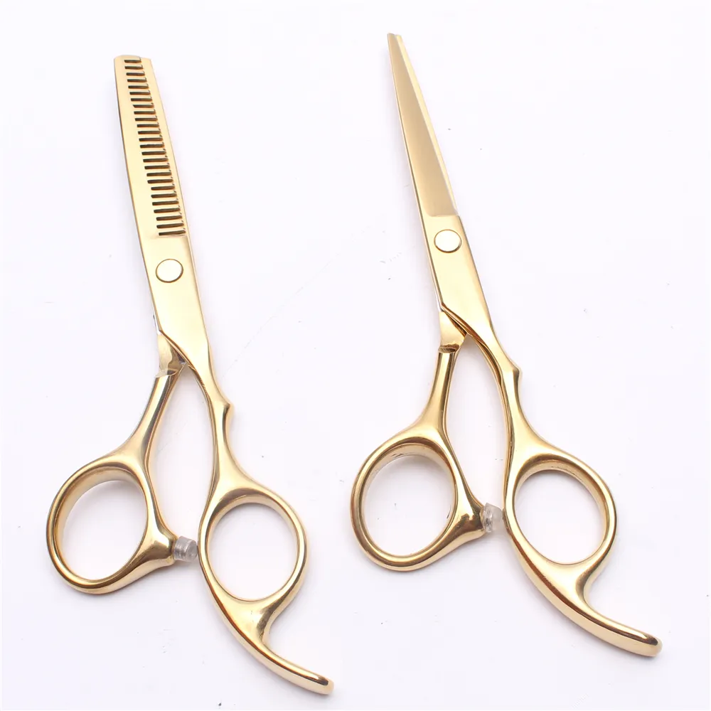 C1005 6'' 17cm Customized Logo Golden Hairdressing Scissors Factory Price Cutting Scissors Thinning Shears Professional Human Hair Scissors