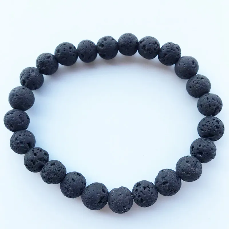 8mm couleur noire perles de pierre de lave naturelle brins bracelets porte-bonheur pour hommes femmes bijoux de mode