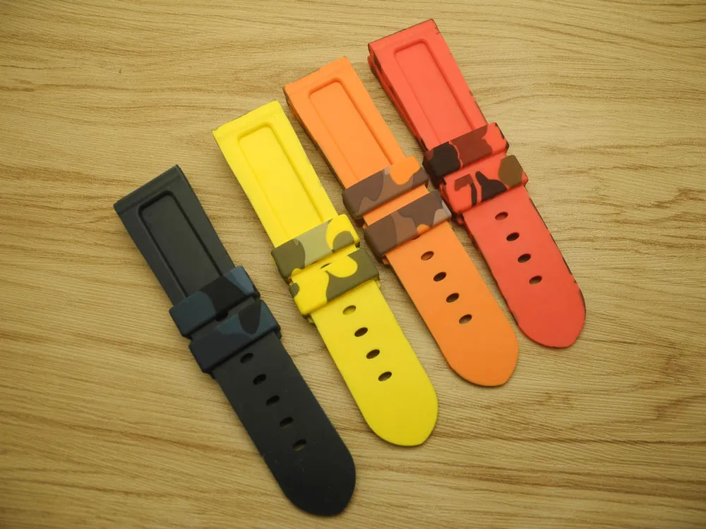 JAWODER Pulseira 24mm 22mm Fivela Final Azul Amarelo Vermelho Laranja Camuflagem Borracha de Silicone Diver Watch Band Strap Sem Buckle300f