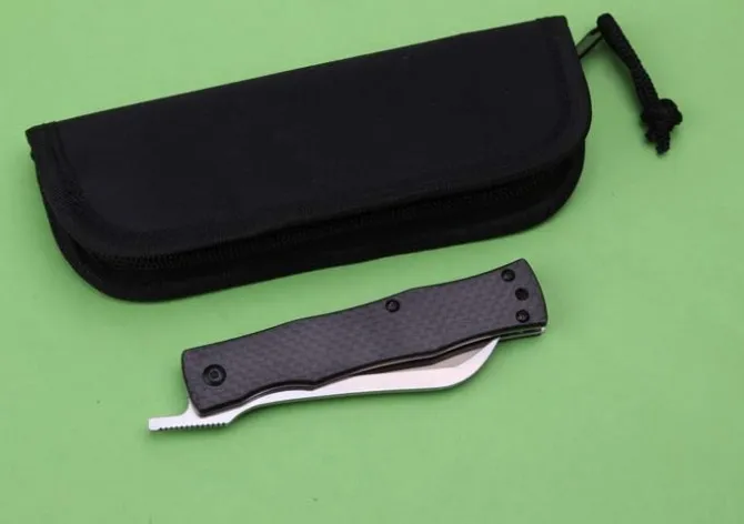 high-end HIGONOKAMI Japen knife D2steel blade TC4 ally +fiber handle 58-60HRC black nylon bag