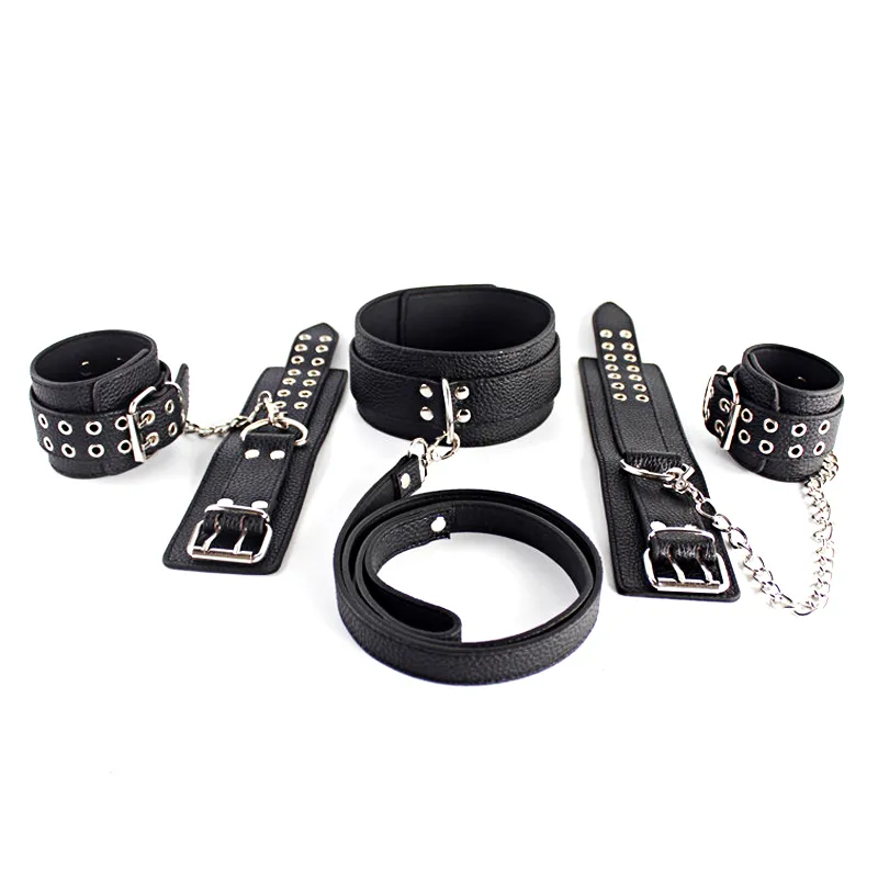 Slave Collar BDSM Toys Bondage Restraints Leather Handcuffs Adult Sex Toys Kit Ankle Cuffs Shackles Bondage Cuffs Suit Bondage Gea9450116